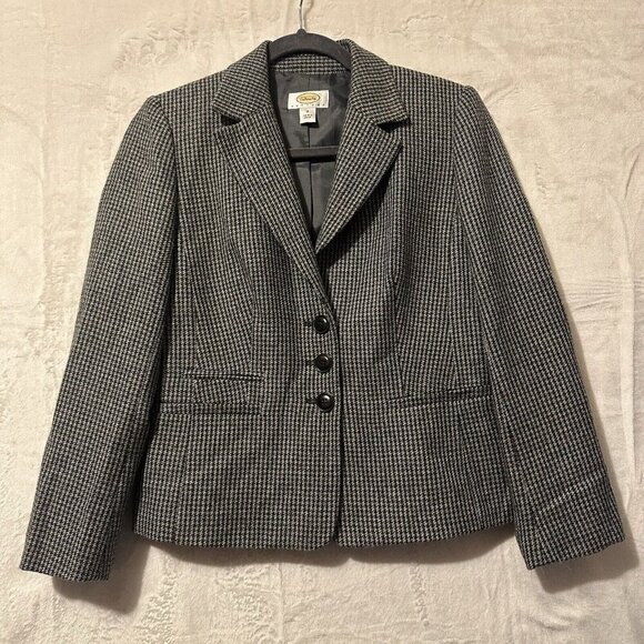 Talbots Jackets & Blazers - Talbots Blazer Womens Sz 2 Petite Gray Wool Blend Houndstooth 3 Button Jacket